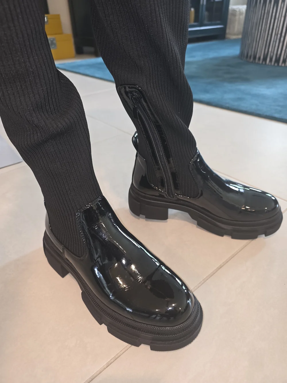 Black Over-the-Knee Ribbed Sock Boots